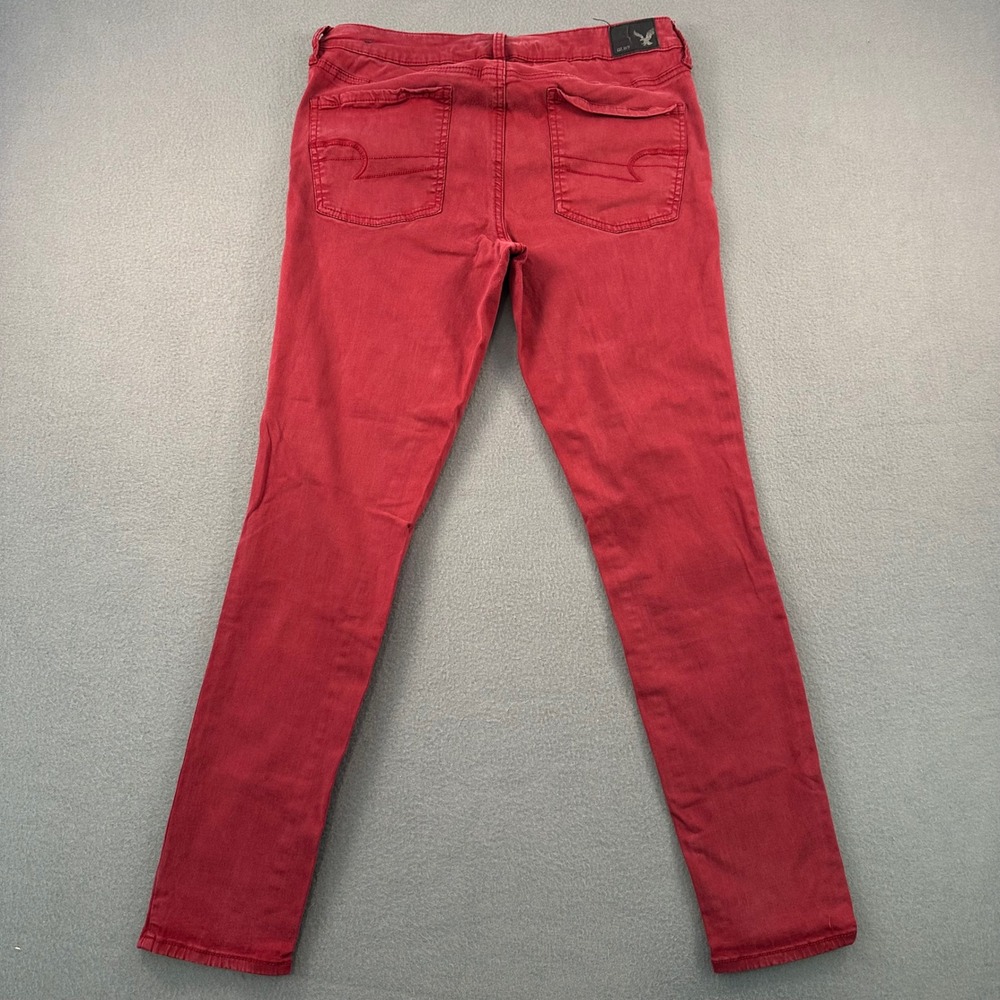 American Eagle Super Stretch Skinny Jeans Red Womens Size 12 Regular Mid Rise - Picture 11 of 12